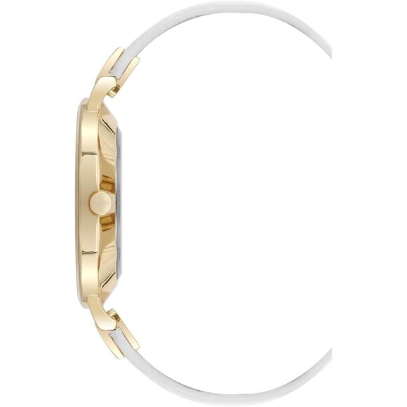 Women\'s Floral White/Gold Crystal Lens Smooth Leather Strap Buckle Closure Watch